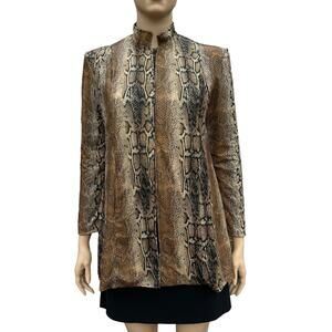 Frankly My Dear Women Brown Black Animal Print Mandarin Collar Coat Jacket L